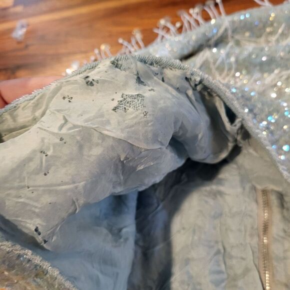 Vintage Alexander’s Heavily Beaded Top Blue Sequin 100% Wool Formal Sz M - moth - Picture 6 of 7